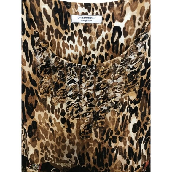 Jackie‎ O’riginals Womens Animal Print Mixed Media Top No Tag  L?? Asymmetrical - Picture 3 of 8